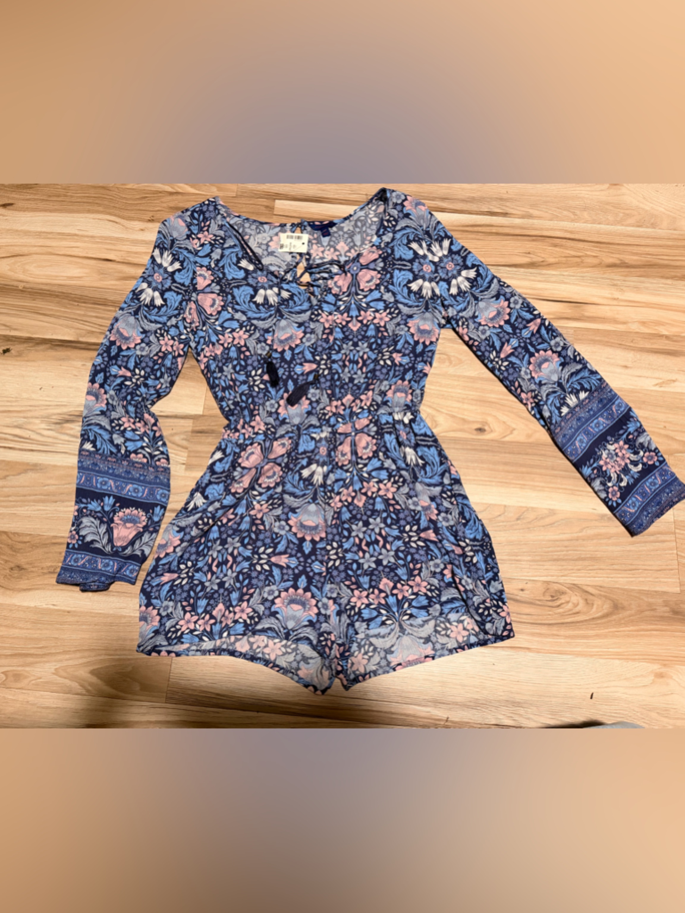 Aeropostale Blue And Pink Floral V-Neck Tunic
